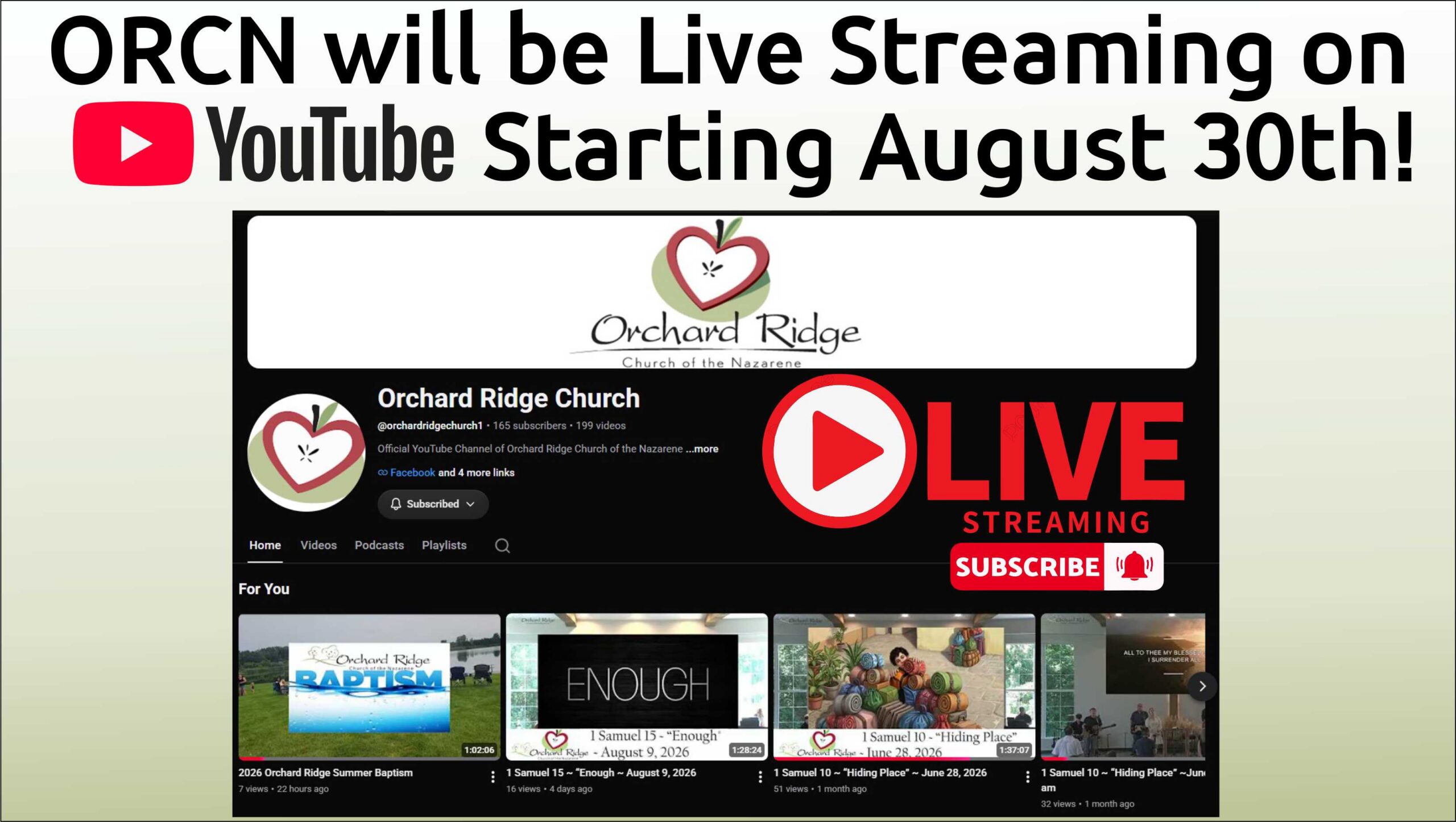 Live Stream Starts Aug 30th!